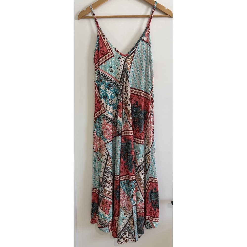 Michael Kors CA Italy Boho Patchwork Maxi Dress SP Viscose Teal Pink Paisley